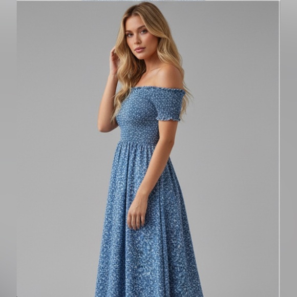 Off The Shoulder  Floral Print Ruffle Hem Dress - Picture 3 of 9